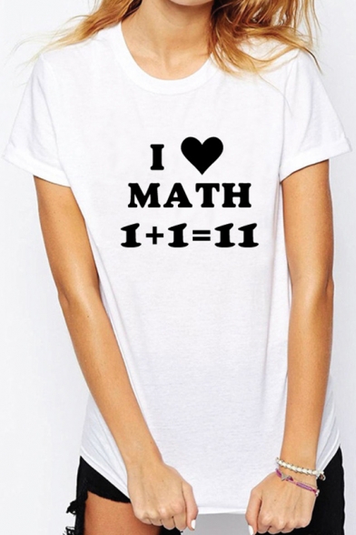 Trendy Math Formula Sweetheart Printed Round Neck Short Sleeves Summer T-shirt