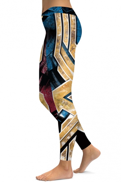 Cool Color Block Printed Slim-Fit Elastic Waist Leggings