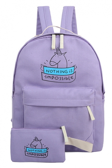 Cute Cartoon Unicorn Letter Pattern Girlish Zippered Backpack School Bag
