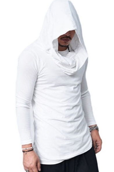Simple Plain Long Sleeves Pullover Slim-Fit Men's Sport Hoodie