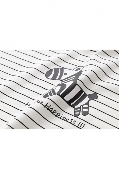 Zebra Letter Striped Print Round Neck Half Sleeve Graphic Tee