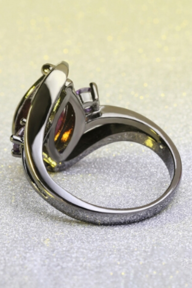 Fashionable Curve Shaped Gem Studded Black Finish Medium Shank Ring