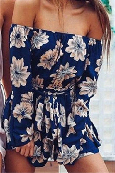 New Stylish Floral Print Long Sleeve Off Shoulder Rompers
