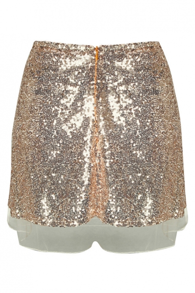 New Stylish Sequined Plain Zip Fly Mini A-Line Skirt