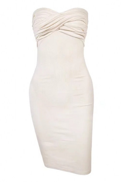 New Stylish Simple Plain Bandeau Bodycon Dress