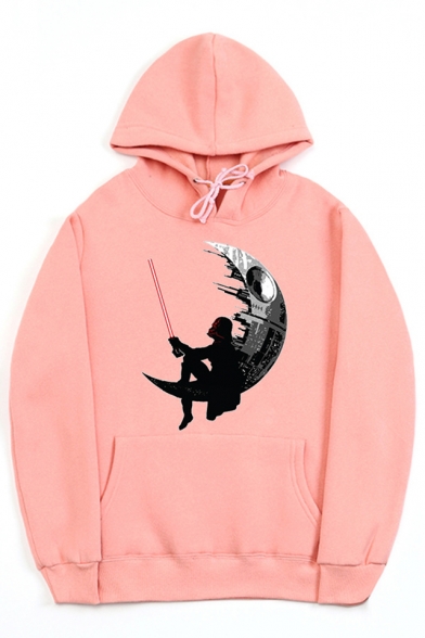 Stylish Cartoon Moon Pattern Long Sleeves Pullover Hoodie with Pocket