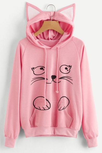 Lovely Pets Pattern Long Sleeve Loose Leisure Hoodie with Pocket