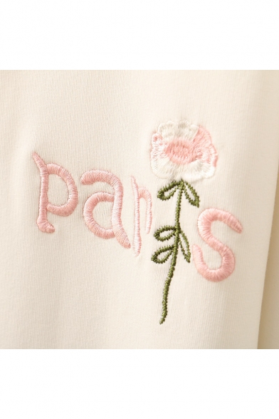 Stylish Letter Floral Embroidered Striped Pattern Layered Sweatshirt Mini Dress
