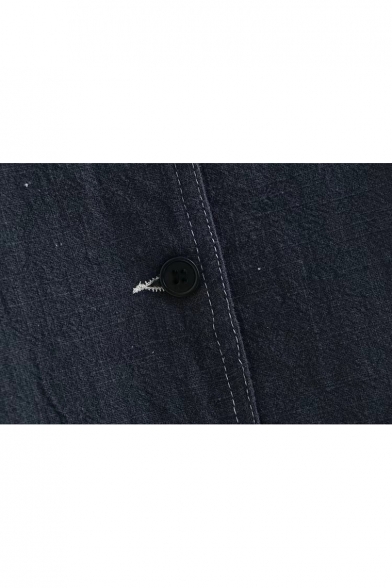 Winter Fashion Lapel Button Down Plain Patched Pockets Linen Jacket