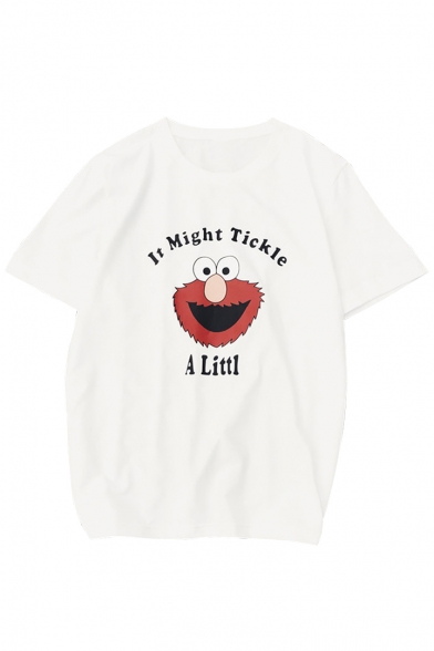 Childish Cartoon Letter Pattern Round Neck Short Sleeves Casual Tee
