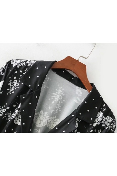 Fashionable Floral Print Notch Lapel Tie Waist Jumpsuit