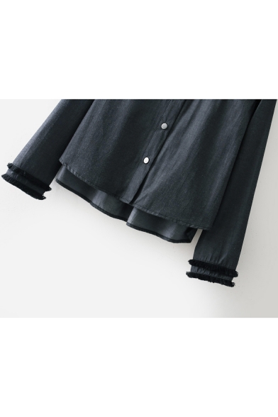 Stylish Sequined Pattern Long Sleeve Button Down Dip Hem Tassel Shirt