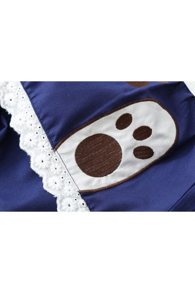 Girlish Color Block Navy Collar Bear Paw Embroidered Necktie Swing Mini Dress