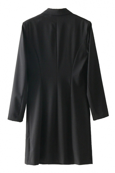 Notched Lapel Double Breasted Plain A-line Blazer Mini Dress