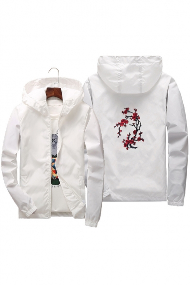 Hot Fancy Floral Embroidery Zip Up Hooded Spring Unisex Jacket