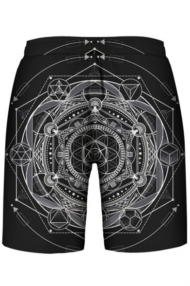 Chic Kaleidoscope Print Sleeveless Hoodie with Drawstring Waist Sports Shorts