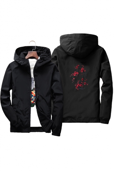 Hot Fancy Floral Embroidery Zip Up Hooded Spring Unisex Jacket