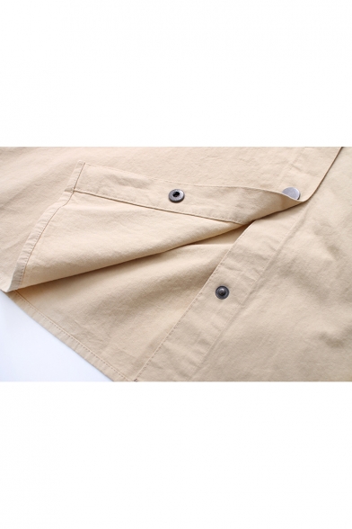 Leisure Drawstring Detail Button Down Hooded Chest Pocket Plain Coat
