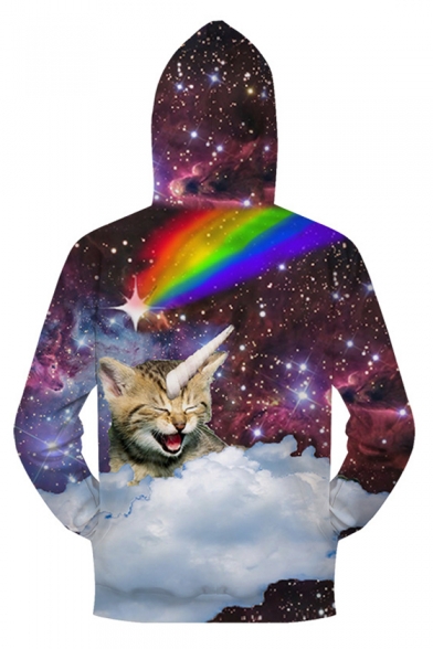 3D Galaxy Cat Printed Long Sleeve Zip Up Hoodie with Pockets