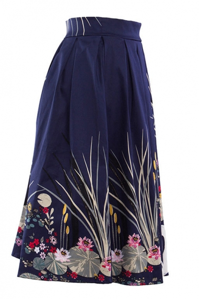 New Arrival Classic Floral Printed Slim A-Line Midi Skirt