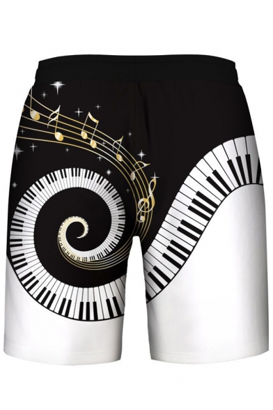 Spring Fashion Music Piano Note Print Sleeveless Hoodie with Sports Shorts