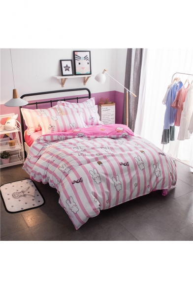 Lovely Rabbit Printed Super Soft Bedding Sets Bed Sheet Set Duvet Cover Set Bed Pillowcase