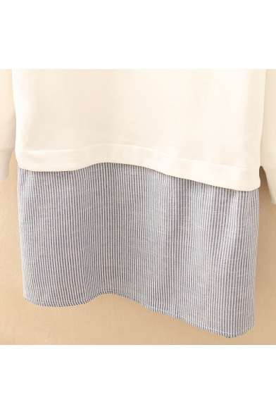 Stylish Letter Floral Embroidered Striped Pattern Layered Sweatshirt Mini Dress