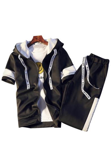 Popular Letter Drawstring Color Block Zip Up Sports Outdoor Co-ords