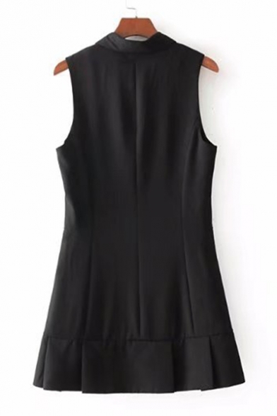 Simple Plain Wrap Front V Neck Sleeveless Double Buttons Mini Cami Dress