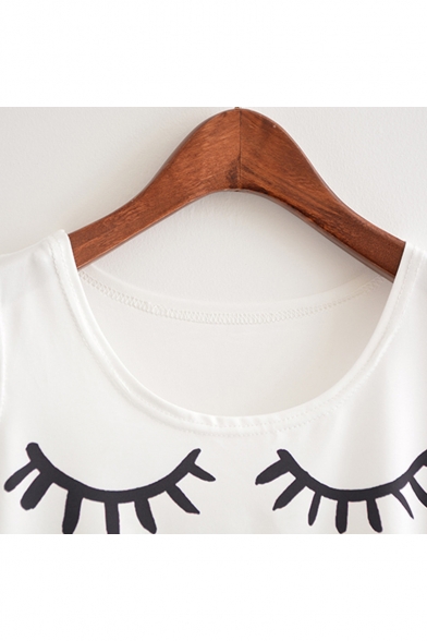 Chic Face Eyes Letter Print Scoop Neck High Low Hem Cropped Tank Top