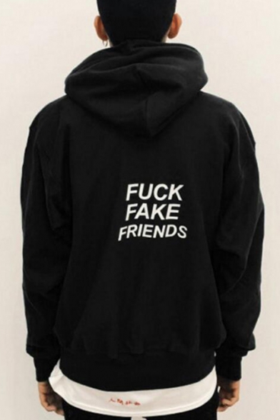 

Simple Letter Printed Long Sleeve Loose Hoodie with Pocket