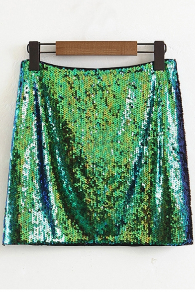 Women's Fashionable Stylish Sequined Plain Mini Bodycon Skirt