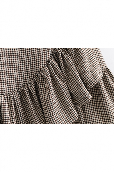 Chic Plaid Elastic Waist Buttons Down Asymmetric Hem Midi Skirt