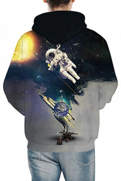 Digital Astronaut Printed Long Sleeve Leisure Hoodie for Couple
