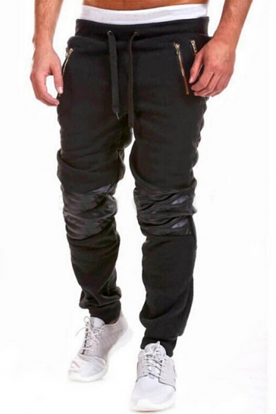 Drawstring Waist Leisure Comfort Patchwork Pants with Zip Pockets