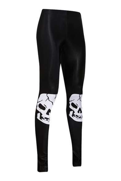 Skinny Skull Printed Elastic Waist Slim Sports Leggings