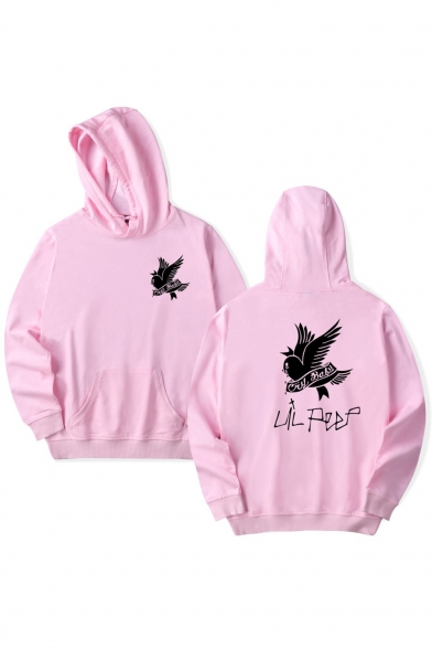 Street Style Bird Letter Printed Long Sleeve Hoodie with Pocket
