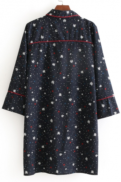 Stylish Star Galaxy Print Button Front Flap Pocket Mini Shirt Dress