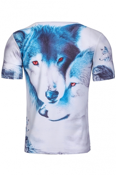 Stylish Wolf Print Round Neck Short Sleeves Summer T-shirt