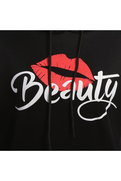 Unisex Fashion BEAUTY BEAST Scar Mouth Lips Print Long Sleeves Pullover Hoodie