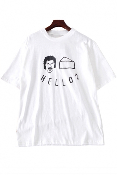 Comic Character Letter Printed Round Neck Short Sleeve Graphic Tee