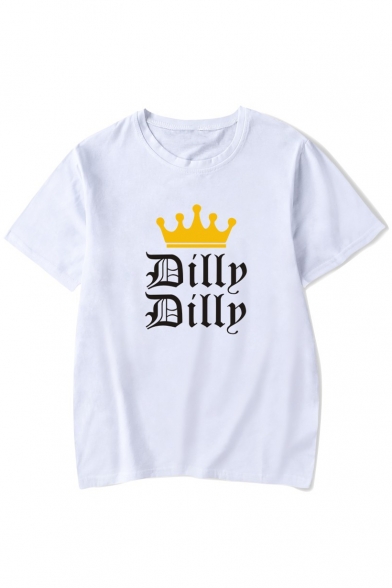 Fashionable Crown Letter Print Round Neck Short Sleeves Graphic Tee