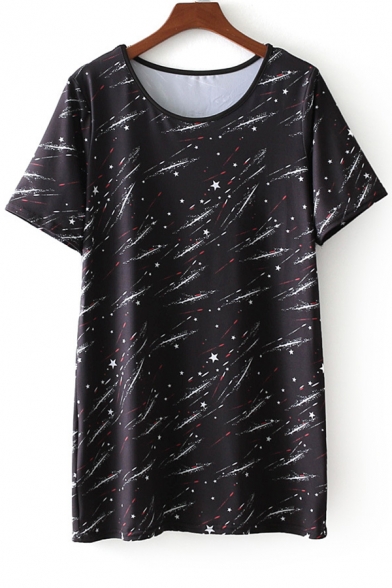 Hot Fancy Shooting Star Print Round Neck Short Sleeves Casual Tee
