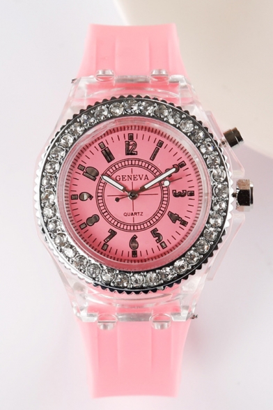 Hot Unisex Fashion Beaded Case Silicone Strap Luminous Watch