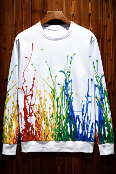 Original 3D Colorful Printed Round Neck Long Sleeve Pullover Sweatshirt