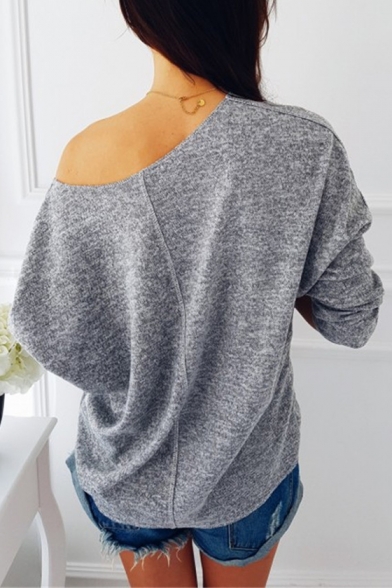 Popular Sequined Patchwork One Shoulder Long Sleeve Pullover Sweater