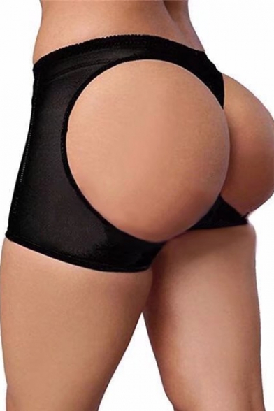 

Women's Sexy Plain Elastic Waist Hollow Back Slim Fit Skinny Underwear Shorts, Black;beige, LC466962