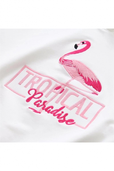 Chic Flamingo Letter Embroidered Leisure Long Sleeve Hoodie