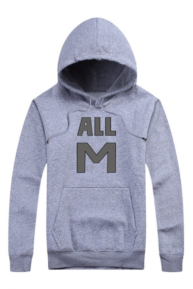 Simple ALL M Letter Printed Long Sleeve Leisure Hoodie with Pocket
