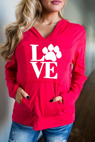 Natural Paw Letter Print Long Sleeves Pullover Hoodie with Pocket